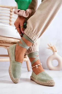 Boto Czarne Espadryle*Wiązane Zamszowe Espadryle Zielone Ismanne