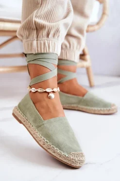 Boto Czarne Espadryle*Wiązane Zamszowe Espadryle Zielone Ismanne