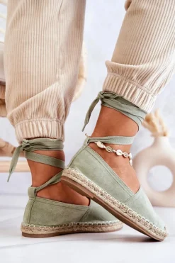 Boto Czarne Espadryle*Wiązane Zamszowe Espadryle Zielone Ismanne