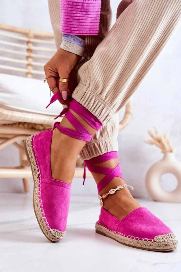 Outlet Boto Wiązane Zamszowe Espadryle Fuksja Ismanne