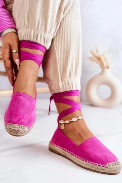 Outlet Boto Wiązane Zamszowe Espadryle Fuksja Ismanne