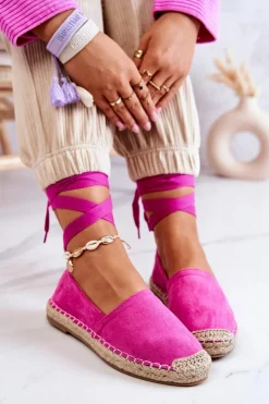 Outlet Boto Wiązane Zamszowe Espadryle Fuksja Ismanne