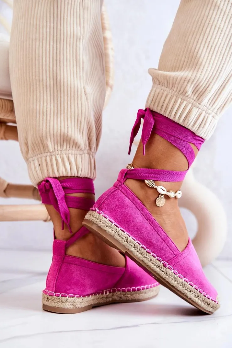 Outlet Boto Wiązane Zamszowe Espadryle Fuksja Ismanne