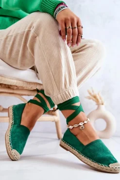 Damskie Boto Wiązane Zamszowe Espadryle Ciemnozielone Ismanne