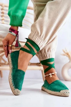 Damskie Boto Wiązane Zamszowe Espadryle Ciemnozielone Ismanne