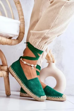 Damskie Boto Wiązane Zamszowe Espadryle Ciemnozielone Ismanne