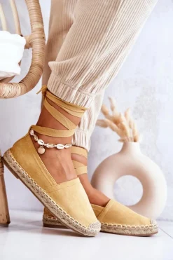 Damskie Boto Wiązane Zamszowe Espadryle Żółte Ismanne