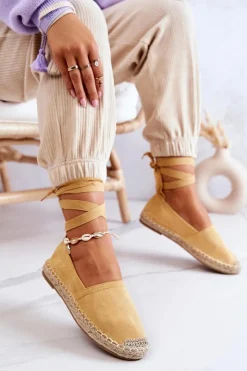 Damskie Boto Wiązane Zamszowe Espadryle Żółte Ismanne