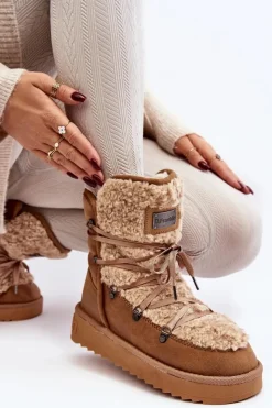 Outlet D.Franklin Wodoodporne Śniegowce Na Platformie Wegańskie DFSH370004 Brązowe Brązowy