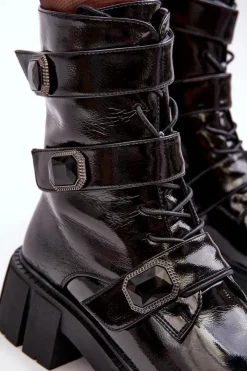 Sale Damskie buty S.Barski Workery Botki Damskie Lakierowane Czarne S.Barski MR870-61