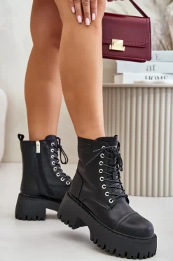 Sale GOE Workery Botki Damskie Ocieplane Ze Skóry Naturalnej OO2N4123