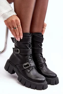 Damskie buty S.Barski Botki Ocieplane|Botki Sznurowane*Workery Botki Damskie Skórzane Czarne S.Barski MR870-62