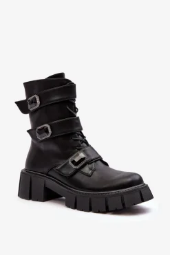 Damskie buty S.Barski Botki Ocieplane|Botki Sznurowane*Workery Botki Damskie Skórzane Czarne S.Barski MR870-62