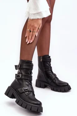 Damskie buty S.Barski Botki Ocieplane|Botki Sznurowane*Workery Botki Damskie Skórzane Czarne S.Barski MR870-62