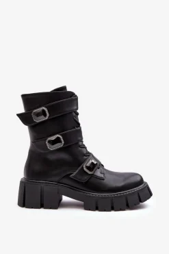 Damskie buty S.Barski Botki Ocieplane|Botki Sznurowane*Workery Botki Damskie Skórzane Czarne S.Barski MR870-62