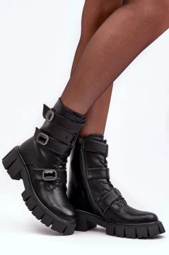 Damskie buty S.Barski Botki Ocieplane|Botki Sznurowane*Workery Botki Damskie Skórzane Czarne S.Barski MR870-62