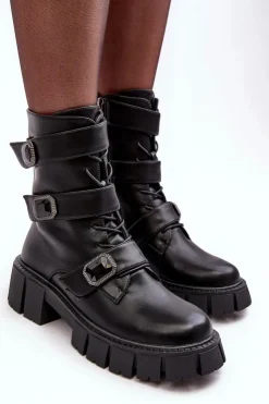 Damskie buty S.Barski Botki Ocieplane|Botki Sznurowane*Workery Botki Damskie Skórzane Czarne S.Barski MR870-62