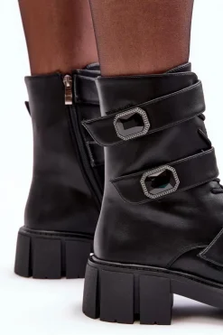 Damskie buty S.Barski Botki Ocieplane|Botki Sznurowane*Workery Botki Damskie Skórzane Czarne S.Barski MR870-62