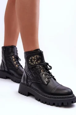 Boto Botki Ocieplane|Botki Sznurowane*Workery Botki Damskie Z Ozdobą Czarne Toye