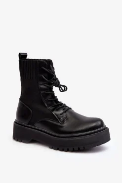 Boto Botki Sznurowane|Czarne Botki*Workery Botki Damskie Ze Skarpetą Sznurowane Czarne Dedinva