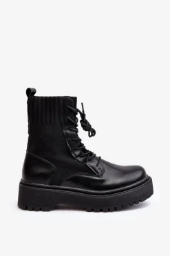 Boto Botki Sznurowane|Czarne Botki*Workery Botki Damskie Ze Skarpetą Sznurowane Czarne Dedinva