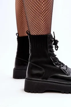 Boto Botki Sznurowane|Czarne Botki*Workery Botki Damskie Ze Skarpetą Sznurowane Czarne Dedinva