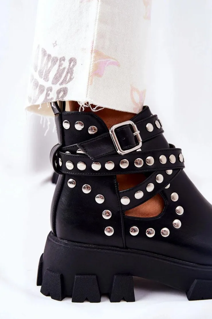 Boto Czarne Botki|Brązowe I Beżowe Botki*Workery Z Dżetami Na Platformie Czarne Vernelle