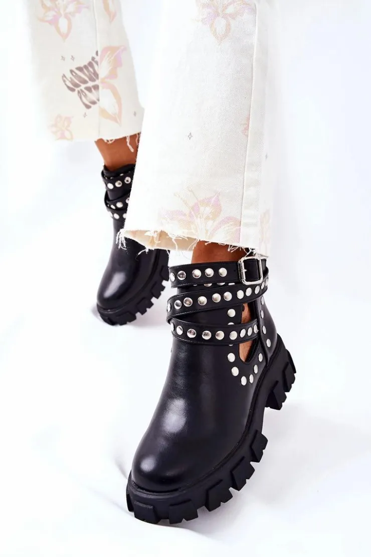 Boto Czarne Botki|Brązowe I Beżowe Botki*Workery Z Dżetami Na Platformie Czarne Vernelle