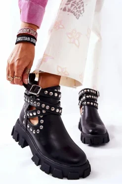 Boto Czarne Botki|Brązowe I Beżowe Botki*Workery Z Dżetami Na Platformie Czarne Vernelle