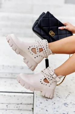 Clearance Boto Workery Z Dżetami Na Platformie Beżowe Vernelle