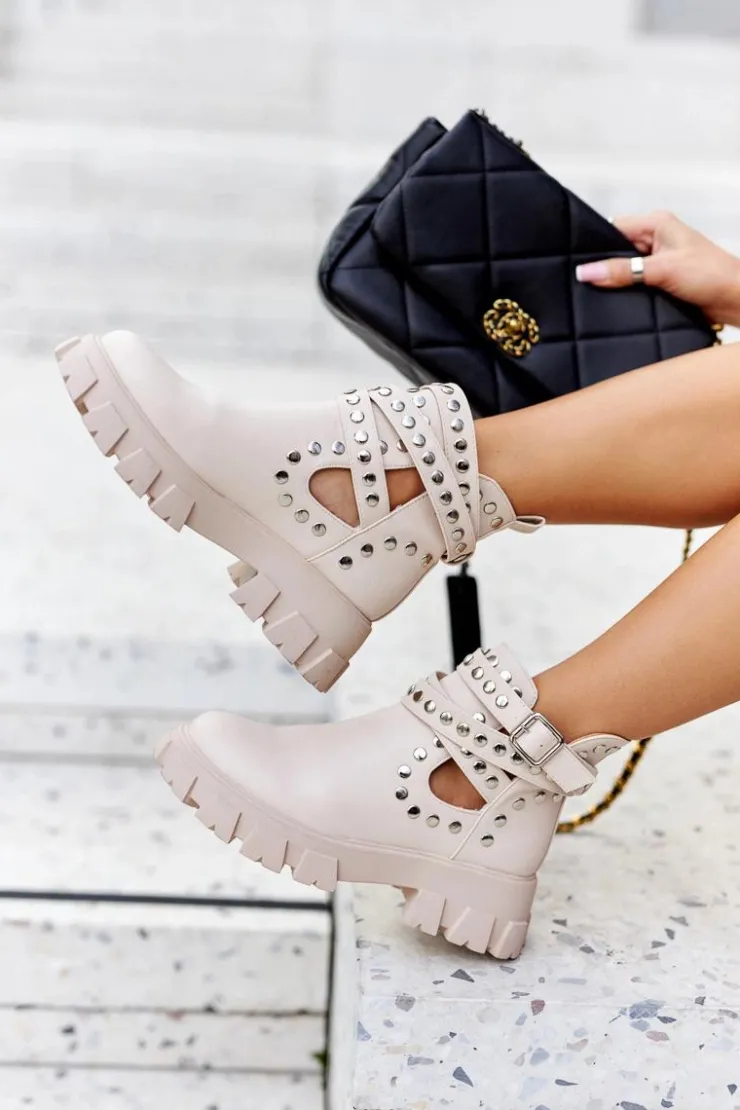 Clearance Boto Workery Z Dżetami Na Platformie Beżowe Vernelle