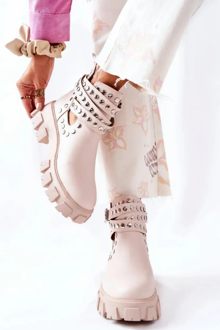 Clearance Boto Workery Z Dżetami Na Platformie Beżowe Vernelle