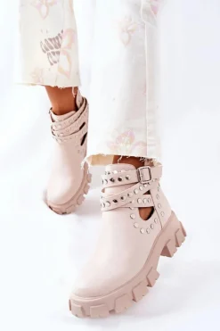 Clearance Boto Workery Z Dżetami Na Platformie Beżowe Vernelle