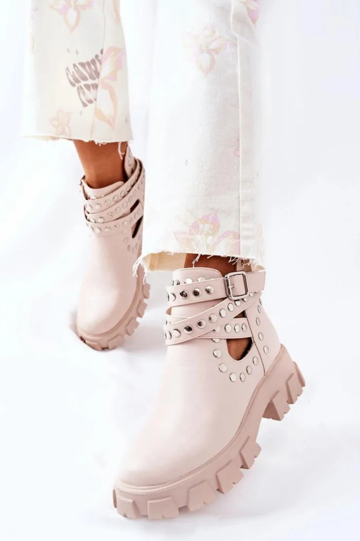 Clearance Boto Workery Z Dżetami Na Platformie Beżowe Vernelle