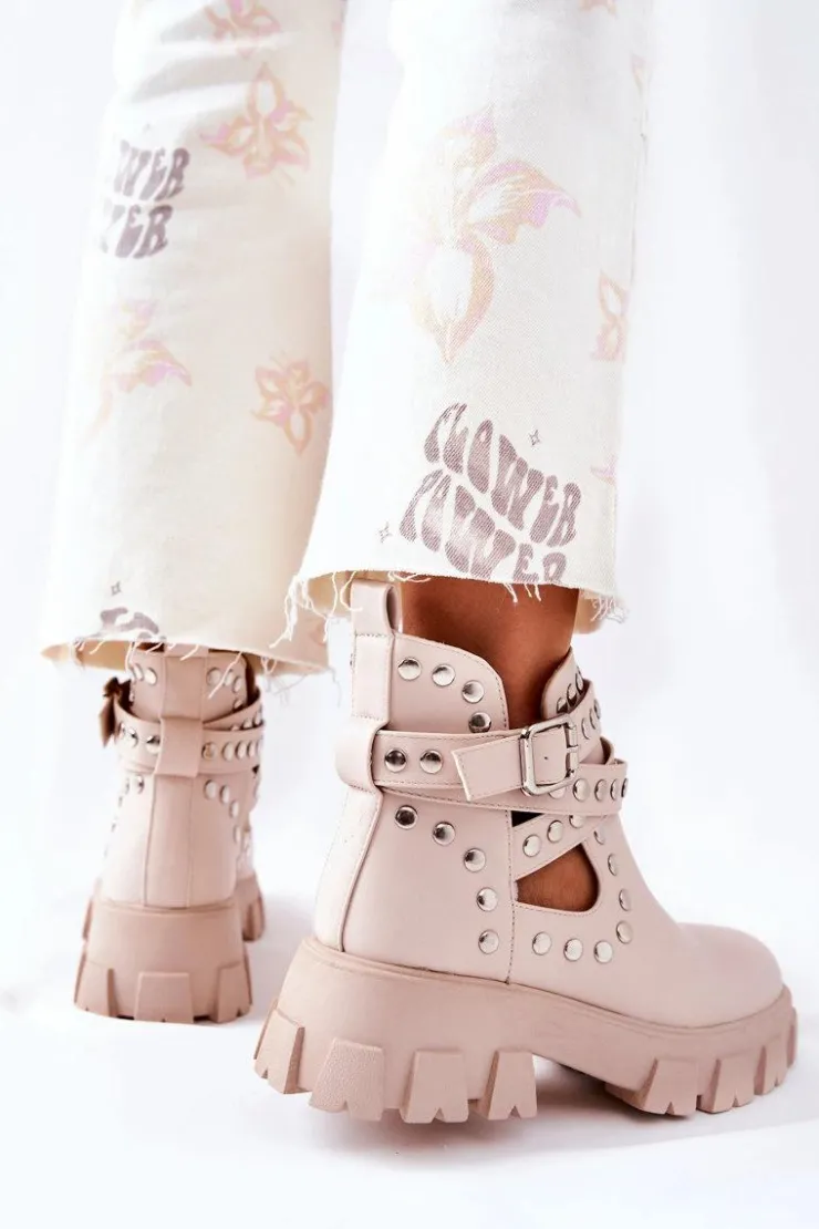 Clearance Boto Workery Z Dżetami Na Platformie Beżowe Vernelle