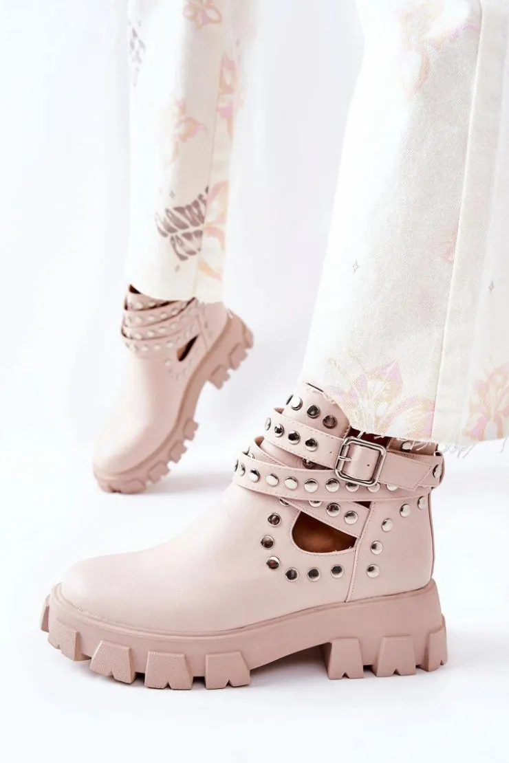 Clearance Boto Workery Z Dżetami Na Platformie Beżowe Vernelle