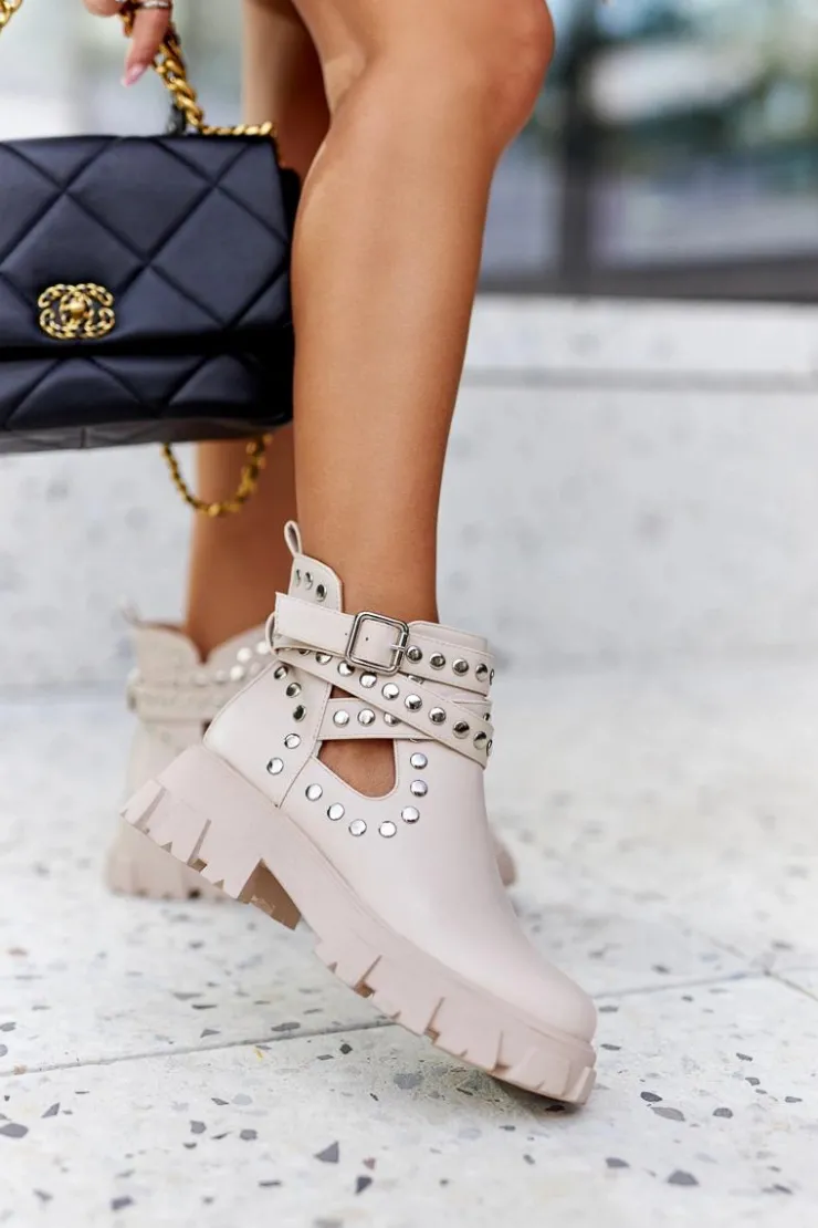 Clearance Boto Workery Z Dżetami Na Platformie Beżowe Vernelle