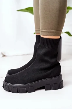 Boto Czarne Botki|Brązowe I Beżowe Botki*Workery Z Elastycznej Tkaniny Na Platformie Czarne Inspiration