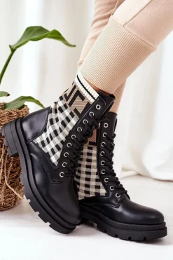 Damskie Boto Workery Z Elastycznej Tkaniny Czarne Love Story