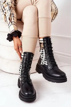 Damskie Boto Workery Z Elastycznej Tkaniny Czarne Love Story