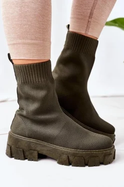 Boto Czarne Botki|Brązowe I Beżowe Botki*Workery Z Elastycznej Tkaniny Na Platformie Zielone Inspiration