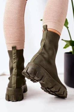 Boto Czarne Botki|Brązowe I Beżowe Botki*Workery Z Elastycznej Tkaniny Na Platformie Zielone Inspiration