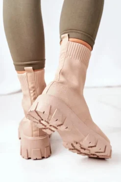 New Boto Workery Z Elastycznej Tkaniny Na Platformie Beżowe Inspiration