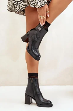 Damskie Buty damskie Vinceza Wężowe Botki Damskie Na Słupku Skóra Naturalna Czarne Vinceza 66670