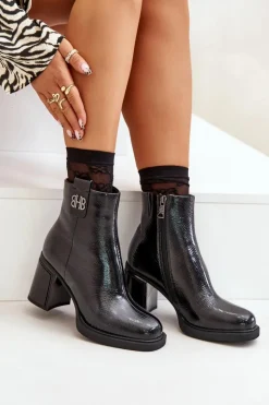 Damskie Buty damskie Vinceza Wężowe Botki Damskie Na Słupku Skóra Naturalna Czarne Vinceza 66670