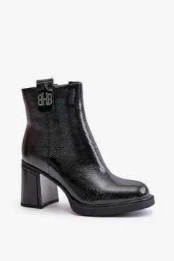 Damskie Buty damskie Vinceza Wężowe Botki Damskie Na Słupku Skóra Naturalna Czarne Vinceza 66670