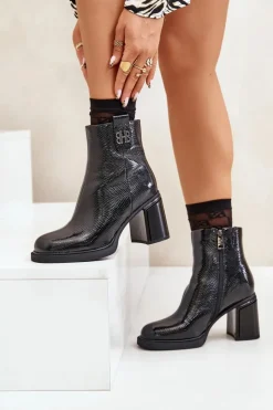 Damskie Buty damskie Vinceza Wężowe Botki Damskie Na Słupku Skóra Naturalna Czarne Vinceza 66670