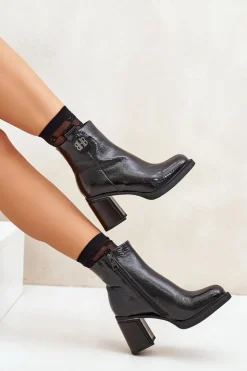 Damskie Buty damskie Vinceza Wężowe Botki Damskie Na Słupku Skóra Naturalna Czarne Vinceza 66670