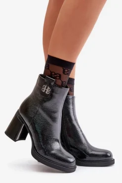 Damskie Buty damskie Vinceza Wężowe Botki Damskie Na Słupku Skóra Naturalna Czarne Vinceza 66670