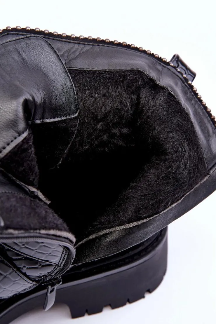 Online Boto Wężowe Botki Damskie Z Paskami Czarne Leora